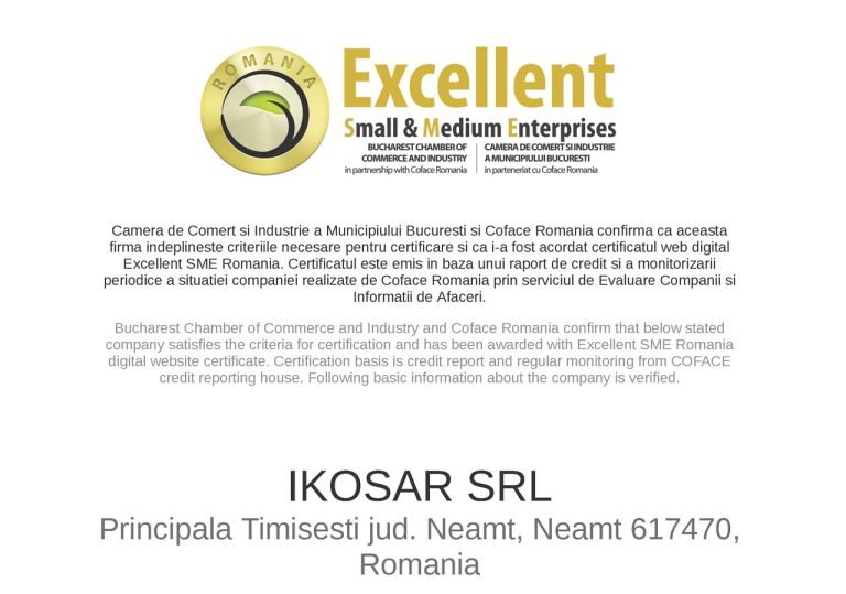 certificat excelenta IKOSAR SME 2018